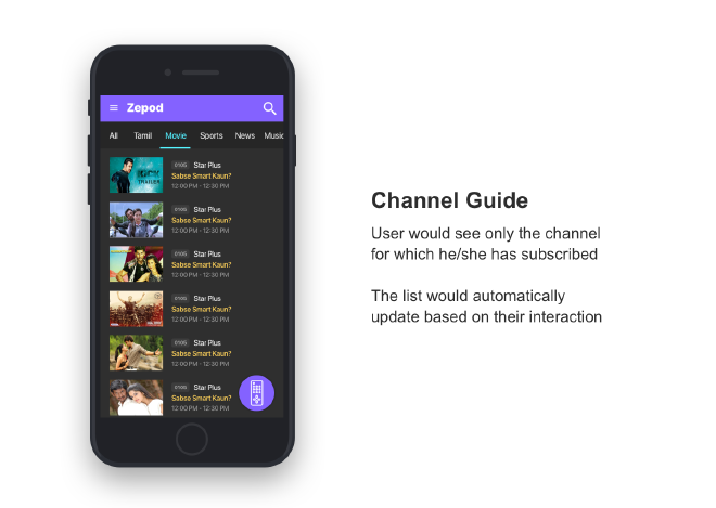 High fidelity mockup — program guide and home screen