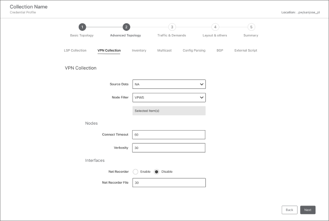 Option 1 wireframe — stepper-based collector sequencing