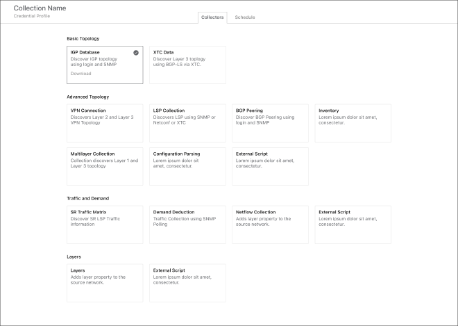 Option 2 wireframe — grouped collector options